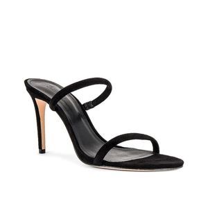 SCHUTZ black suede two strap low profile minimalist Taliah stiletto heel sandals